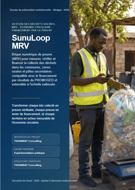 Page de garde du dossier de présentation institutionnelle : SunuLoop, gestion des déchets en milieu rural.